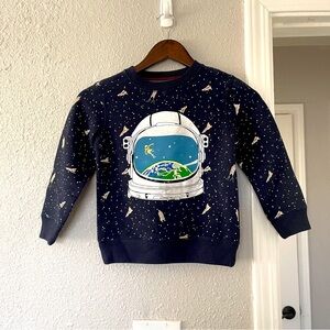 Mini boden midnight space Navy Astronaut Graphic Sweatshirt 5y 6y NWT